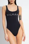 Balmain Logo Embellished Swimsuit In Black