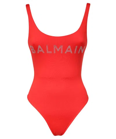 Balmain One-piece Swimsuit In Red
