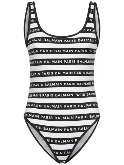 Balmain One-piece Swimsuit With Logo In Black