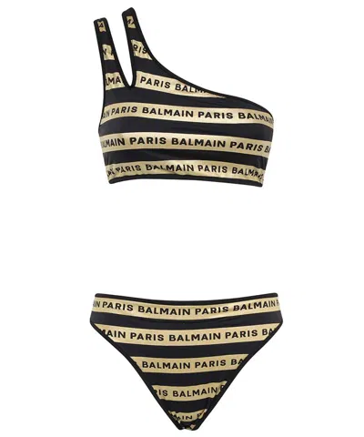 Balmain One-shoulder Bikini Top In Black