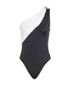 Balmain One-shoulder Colour-block Swimsuit In Black