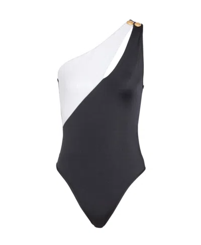 Balmain One-shoulder Colour-block Swimsuit In Black