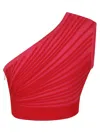Balmain One Shoulder Flechage Knit Cropped Top In Pink