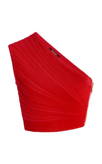 BALMAIN ONE-SHOULDER KNIT CROPPED TOP