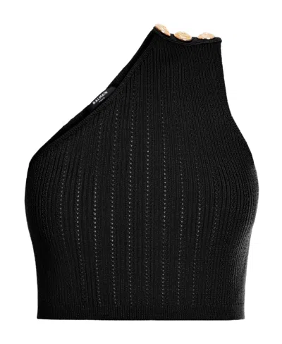 Balmain One-shoulder Ribbed Crop Top In Black
