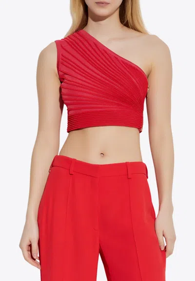 BALMAIN ONE-SHOULDER RUCHED CROPPED TOP