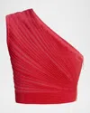 Balmain One-shoulder Ruched Cropped Top In Pink/red