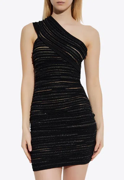 BALMAIN ONE-SHOULDER SEQUINED KNIT MINI DRESS