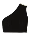 Balmain Asymmetric Viscose Ribbed Knit Crop Top In Black