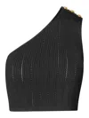 Balmain Asymmetric Viscose Ribbed Knit Crop Top In Black