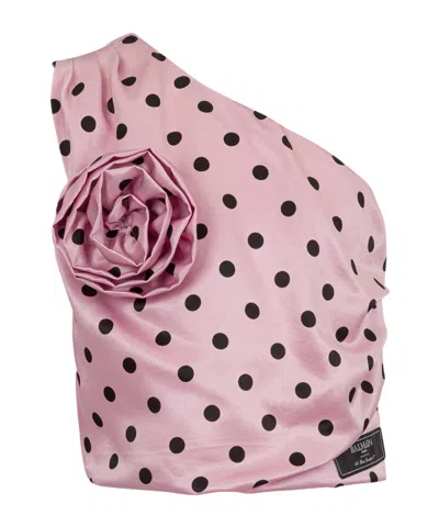 Balmain One Shoulder Top In Pink