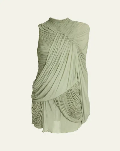 Balmain One-shoulder Draped Mini Dress In Green