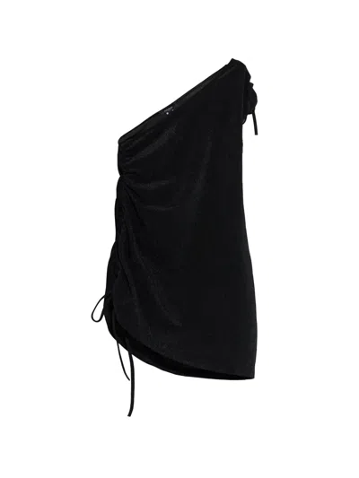Balmain One-shoulder Drawstring-detail Mini Dress In Black