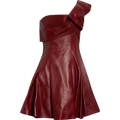 Balmain One-shoulder Leather Minidress In Red