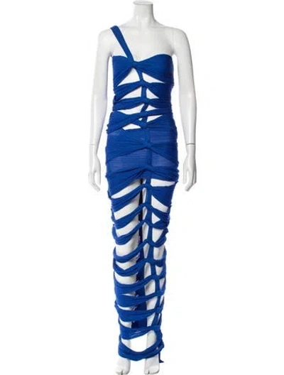 Pre-owned Balmain One-shoulder Long Dress In Blue