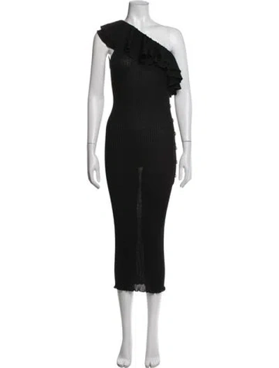 Pre-owned Balmain One-shoulder Midi Length Dress In Black