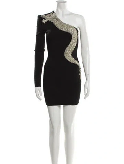 Pre-owned Balmain One-shoulder Mini Dress In Black