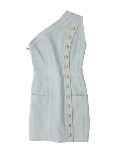 Pre-owned Balmain One-shoulder Mini Dress In Blue