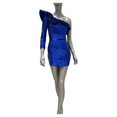 Pre-owned Balmain One-shoulder Sequin Mini Dress 2009 Size 38 In Purple