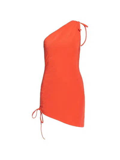 Balmain One-shoulder Side-tie Mini Beach Dress In Orange