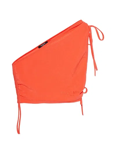 Balmain One-shoulder Tie Top In Orange