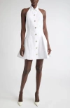 Balmain Flared Cotton-poplin Halter-neck Mini Shirt Dress In White