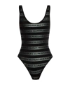 Balmain Black Striped One-piece Swimsuit In Black