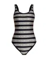 Balmain Open-back Striped Swimsuit In Black