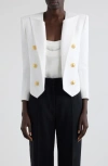 Balmain Open Front Tweed Jacket In Optical White