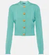 Balmain Buttoned Pointelle Rib Knit Short Cardigan In Green