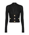 Balmain Cropped Knit Viscose Cardigan In Black