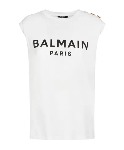 Balmain Flock Button Embellished Cotton T Shirt In Multi