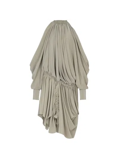 Balmain Open Shoulder Fluid Crepe Dress In Green