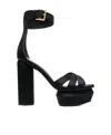 Balmain Block Heel Leather Sandals With Crossover Detail In Black