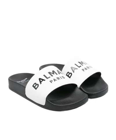 Balmain Kids' Open-toed Slippers In Black 1