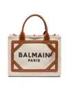 Balmain B-army Small Canvas Shopping Bag With Leather Inserts