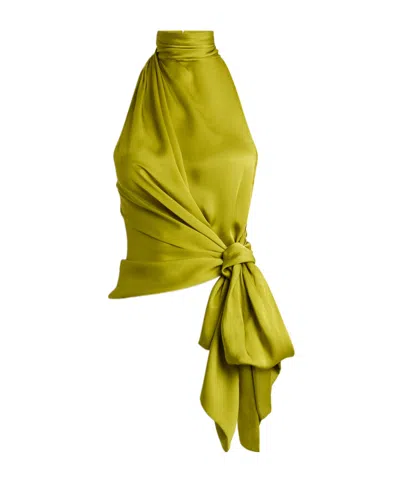 Balmain Open-back Silk Charmeuse Top In Green