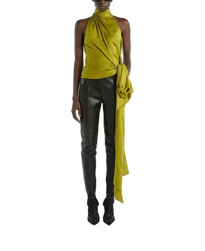 Balmain Open-back Silk Chiffon Top In Green