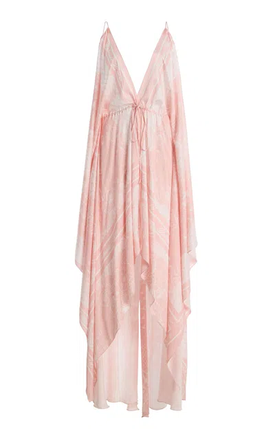 Balmain Plunging Drawstring High-low Foulard Dress In Pink