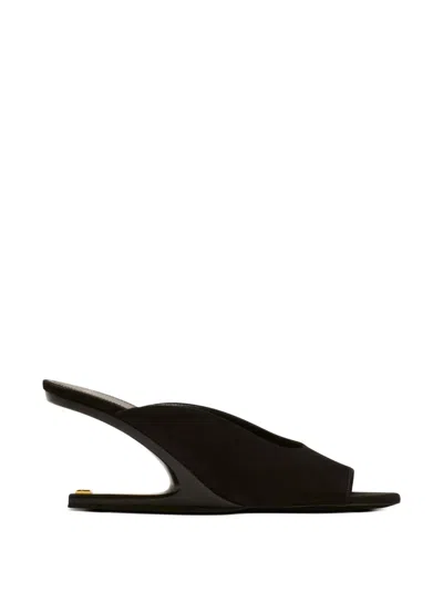 Balmain Open-toe Suede Mule Sandals In Black