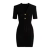 Balmain Openwoolrk Knit Dress With V-neck In Black