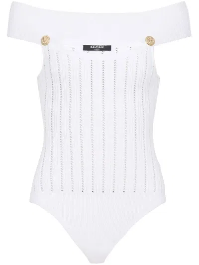 BALMAIN OPENWORK KNIT BODYSUIT