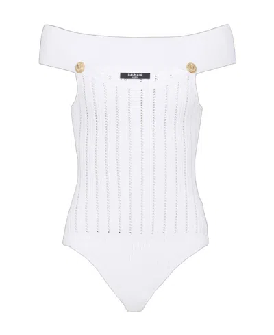 Balmain Openwork Knit Body In Beige