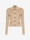 Balmain Ribbed Knit Cropped Cardigan In Beige