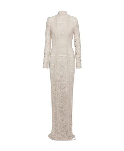 Balmain Openwork Macramé Maxi Dress In Nude
