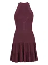 Balmain Sleeveless Flared Dress In Openwork Knit In Purple