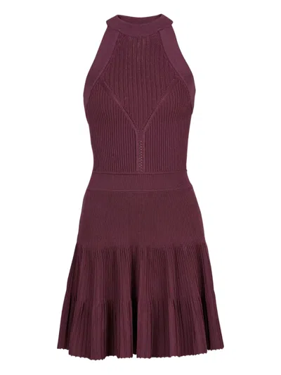 Balmain Openwork-ribbed-knit Mini Dress In Purple