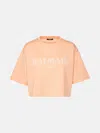 BALMAIN ORANGE COTTON CROP T-SHIRT