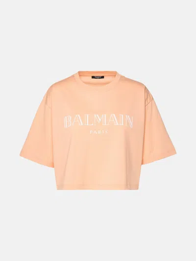 Balmain Orange Cotton Crop T-shirt