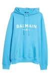 Balmain Organic Cotton Logo Graphic Hoodie In Blau